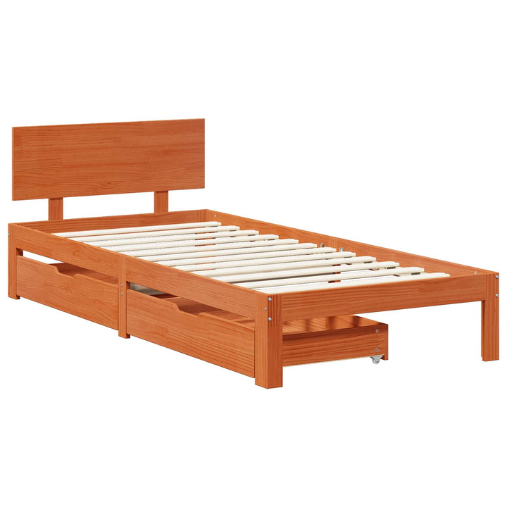 Sengestel med hovedgærde Voks brun 70 x 190 cm Massivt fyrretræ