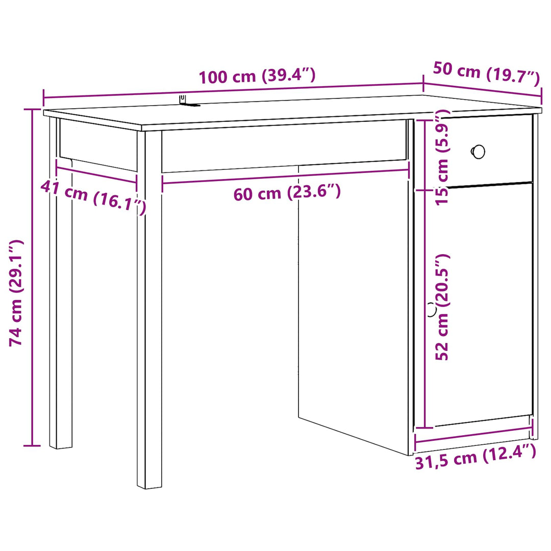 Bord med skuffe VoksBrun 100 x 50 x 74 cm Massivt fyrretræ