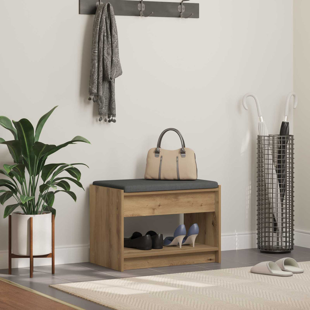 Sko bænk med pude Artisan-eg 63 x 38 x 45 cm Konstrueret træ