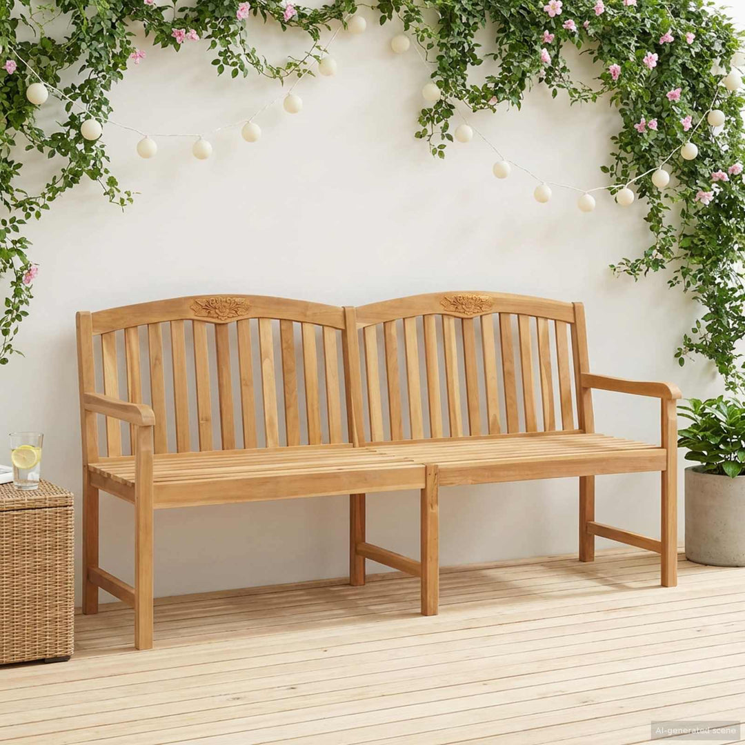 Håndskåret Rosenbænk 150 x 60 x 90 cm Massiv Teaktræ