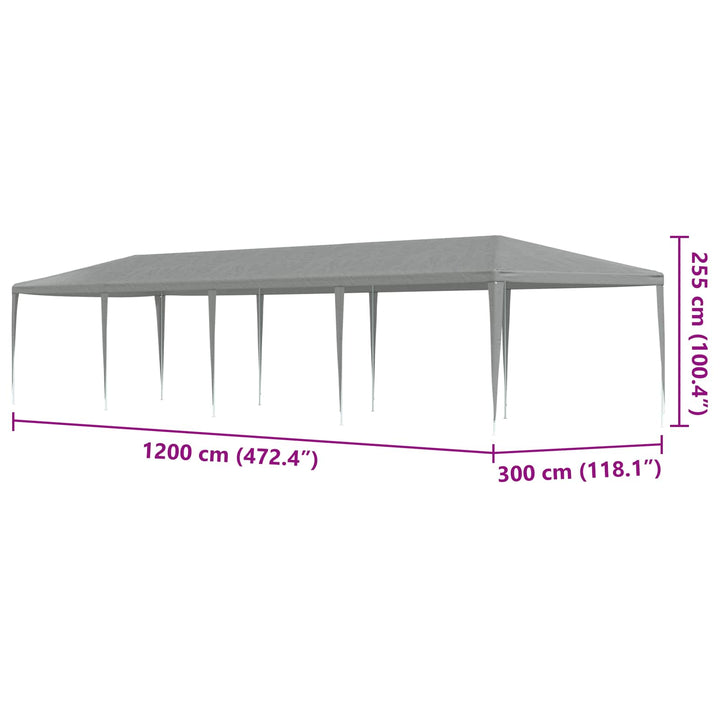 Party Tent Lysegrå 1200 x 300 x 255 cm PE og stål
