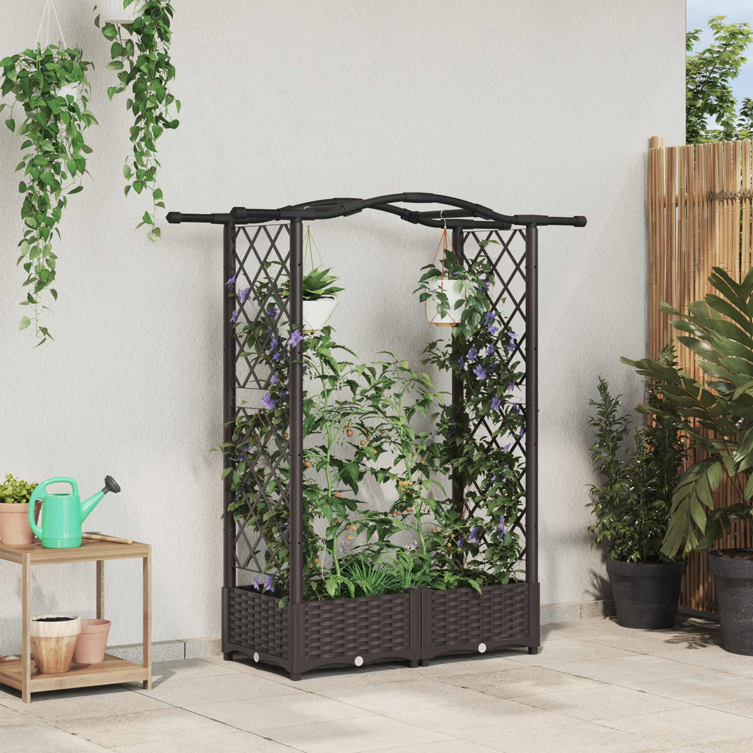 Hævet Bed med Trellis og Tag Brun 124 x 40 x 125 cm PP