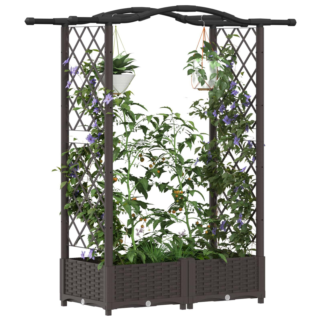 Hævet Bed med Trellis og Tag Brun 124 x 40 x 125 cm PP