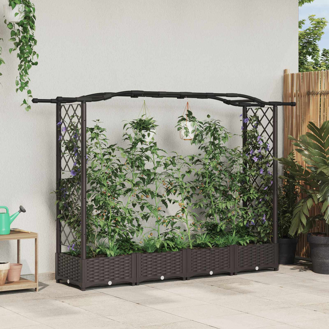Hævet Bed med Trellis og Tag Brun 207 x 40 x 126 cm PP