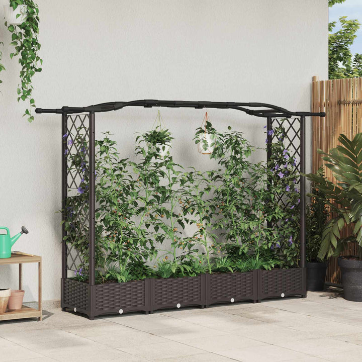 Hævet Bed med Trellis og Tag Brun 207 x 40 x 126 cm PP