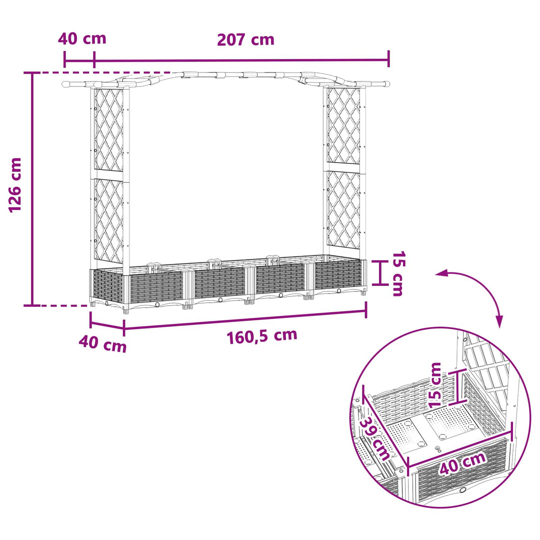 Hævet Bed med Trellis og Tag Brun 207 x 40 x 126 cm PP