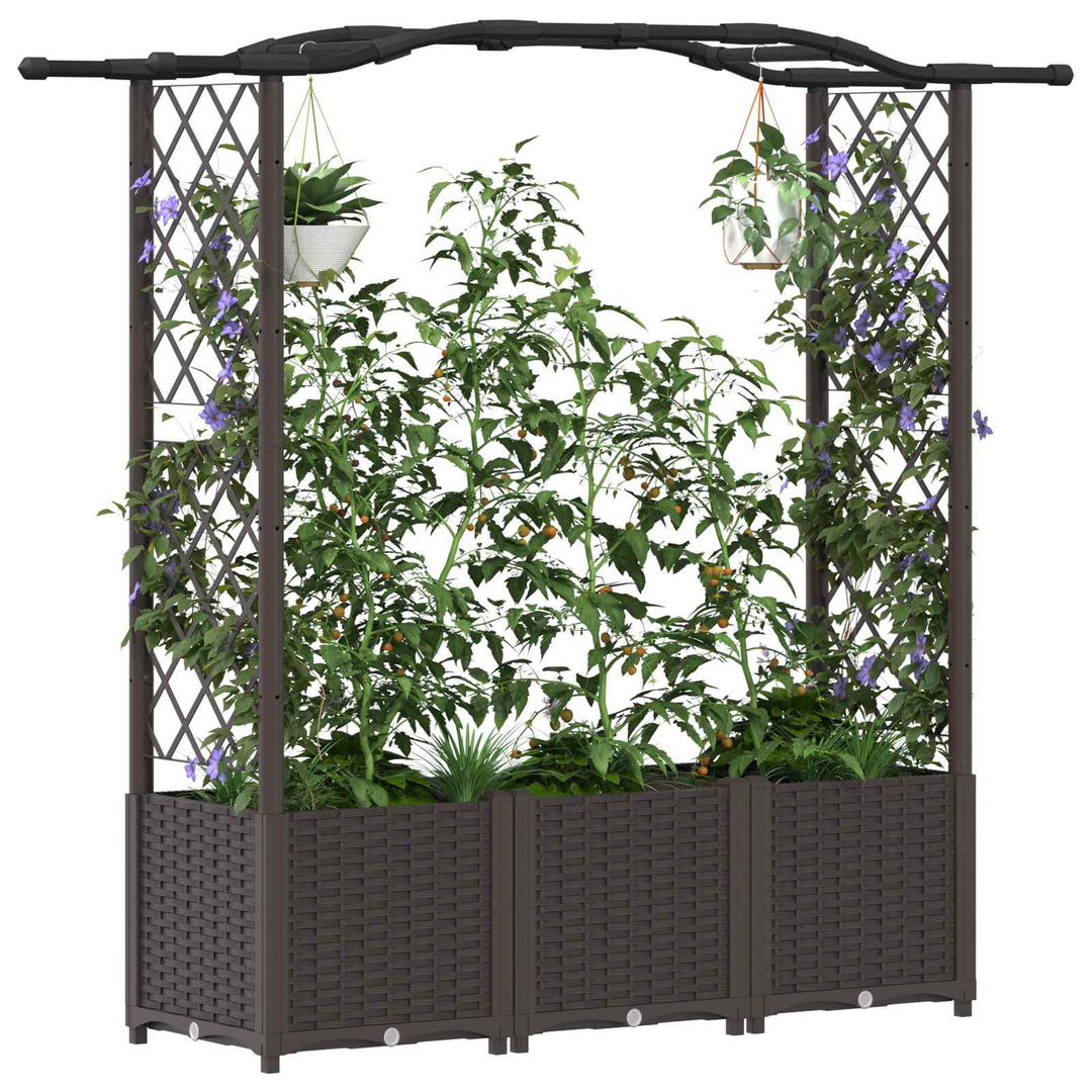 Hævet Bed med Trellis og Tag Brun 164 x 40 x 142 cm PP