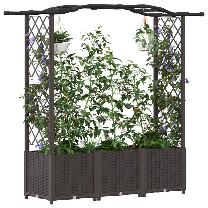Hævet Bed med Trellis og Tag Brun 164 x 40 x 142 cm PP