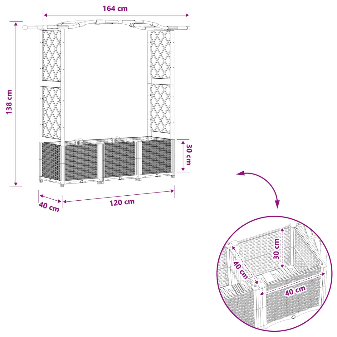 Hævet Bed med Trellis og Tag Brun 164 x 40 x 142 cm PP