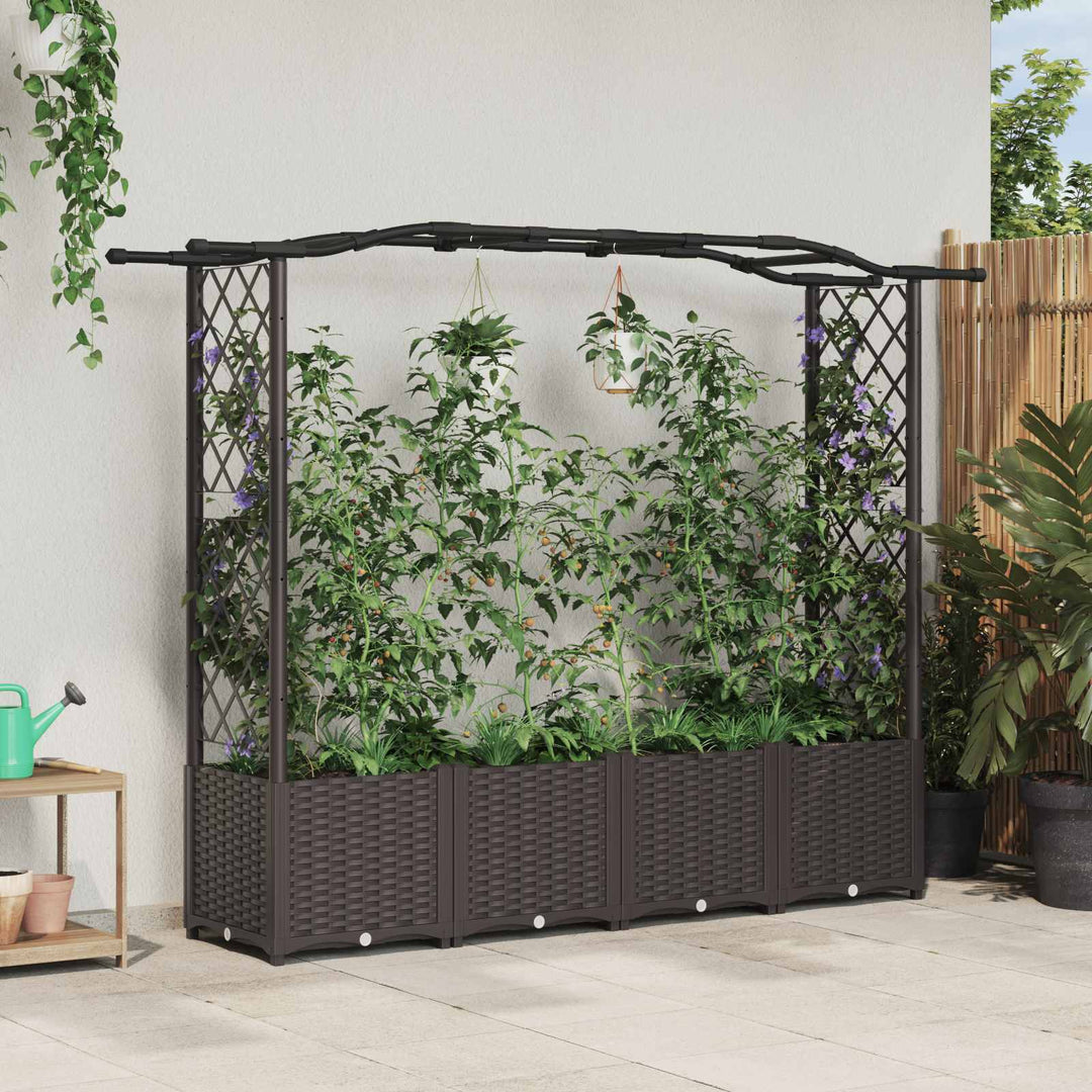 Hævet Bed med Trellis og Tag Brun 204 x 40 x 141 cm PP