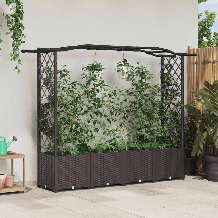 Hævet Bed med Trellis og Tag Brun 204 x 40 x 141 cm PP