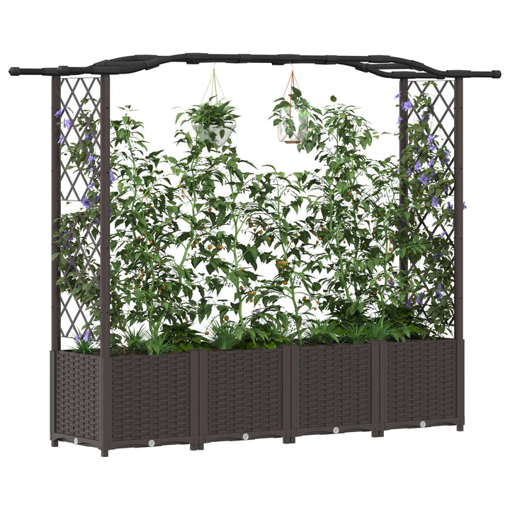 Hævet Bed med Trellis og Tag Brun 204 x 40 x 141 cm PP