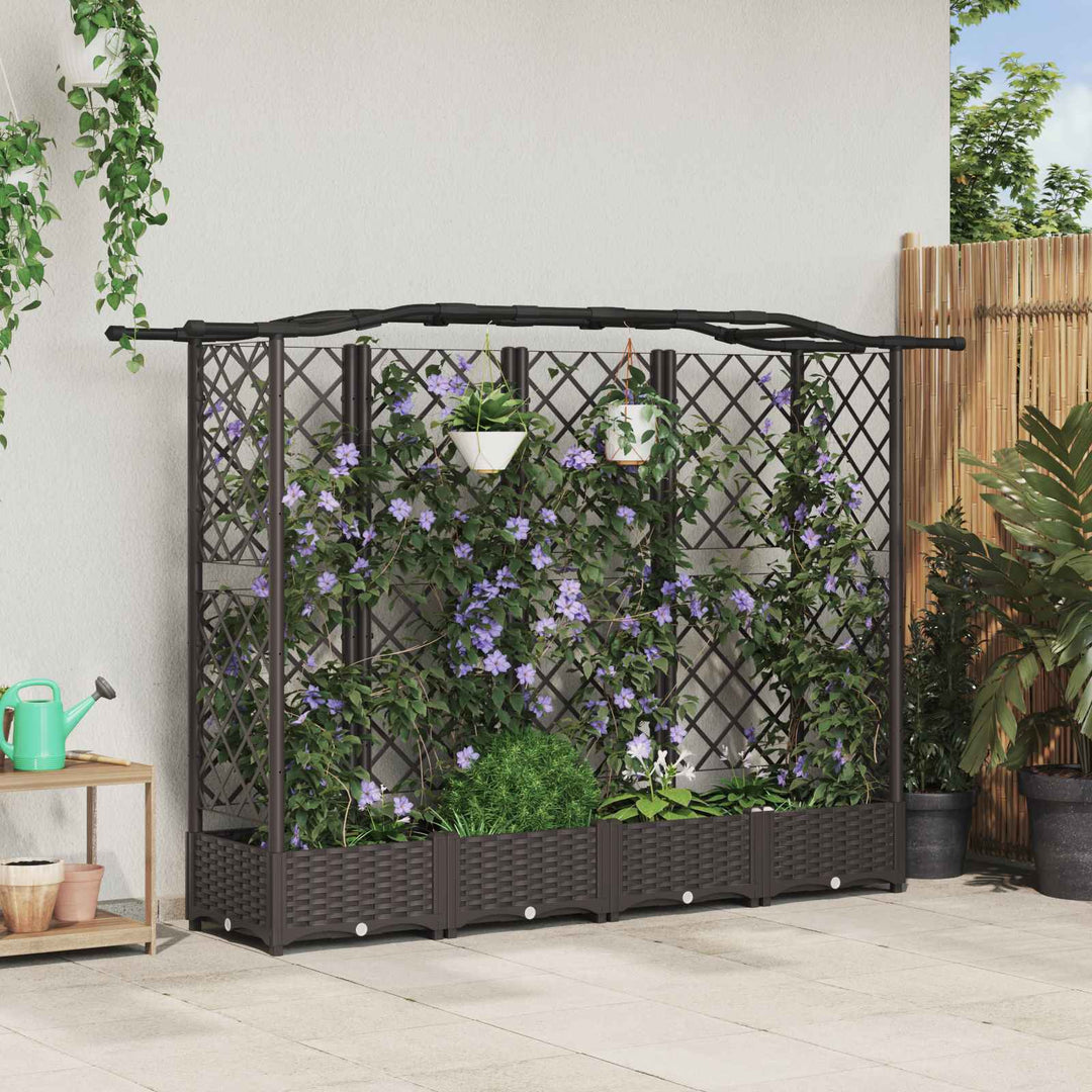 Hævet Bed med Trellis og Tag Brun 203,5 x 40 x 123 cm PP