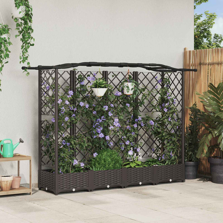 Hævet Bed med Trellis og Tag Brun 203,5 x 40 x 123 cm PP