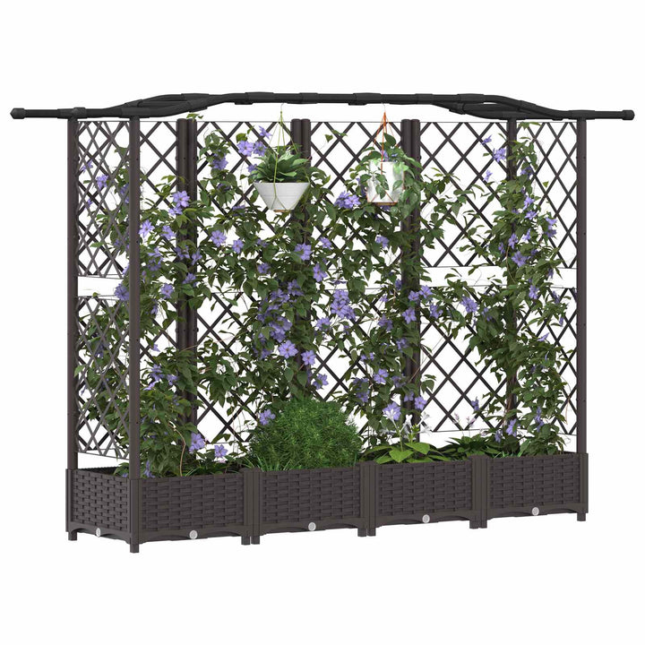 Hævet Bed med Trellis og Tag Brun 203,5 x 40 x 123 cm PP