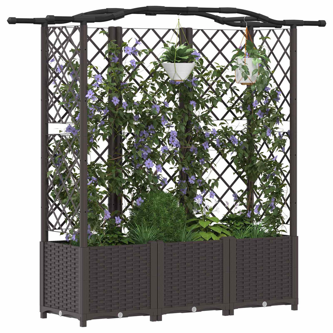 Hævet Bed med Trellis og Tag Brun 163 x 40 x 138 cm PP