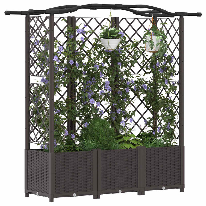 Hævet Bed med Trellis og Tag Brun 163 x 40 x 138 cm PP