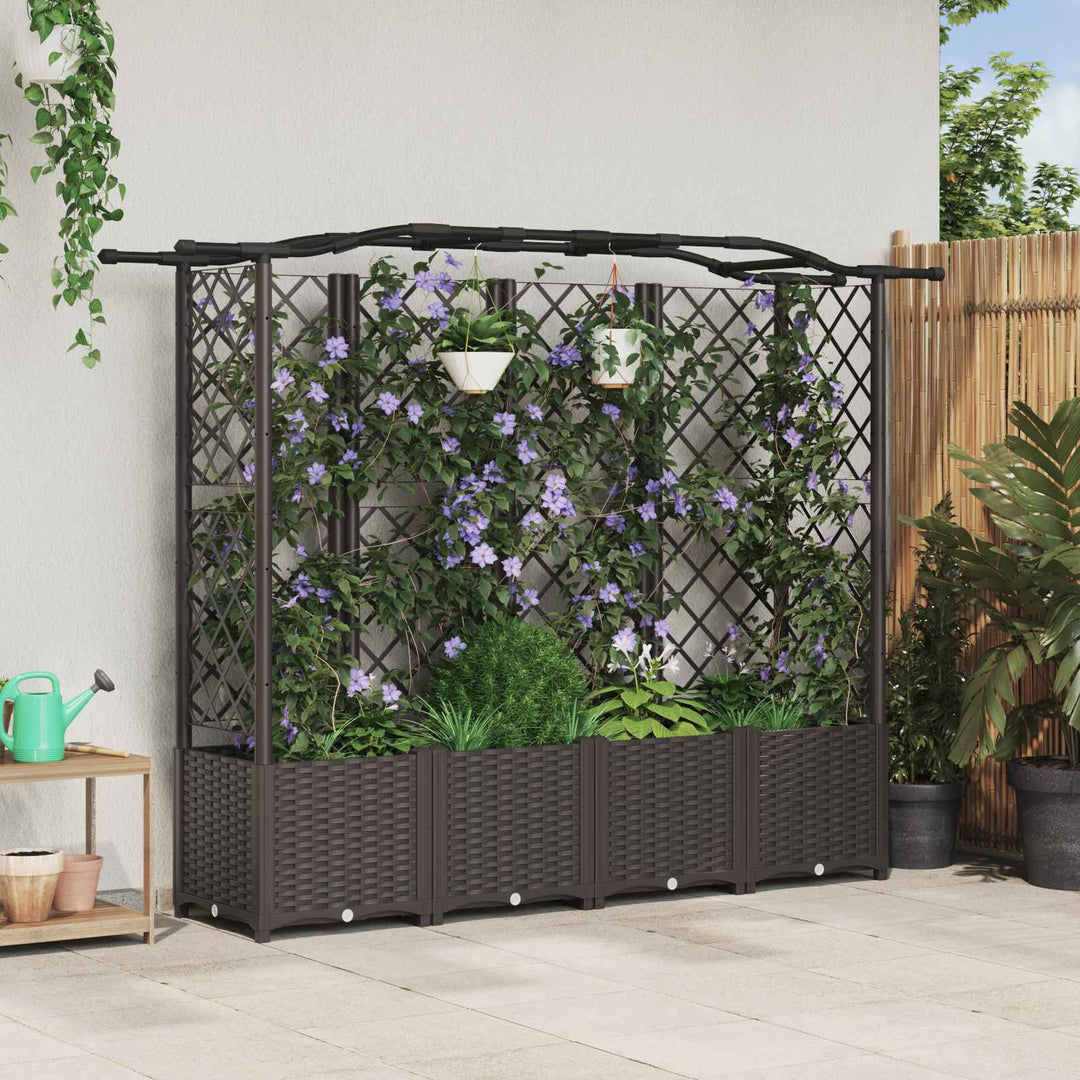 Hævet Bed med Trellis og Tag Brun 204 x 40 x 138 cm PP