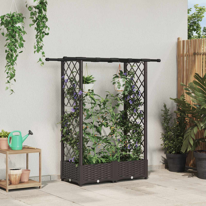 Hævet Bed med Trellis og Tag Brun 122,5 x 40 x 123 cm PP