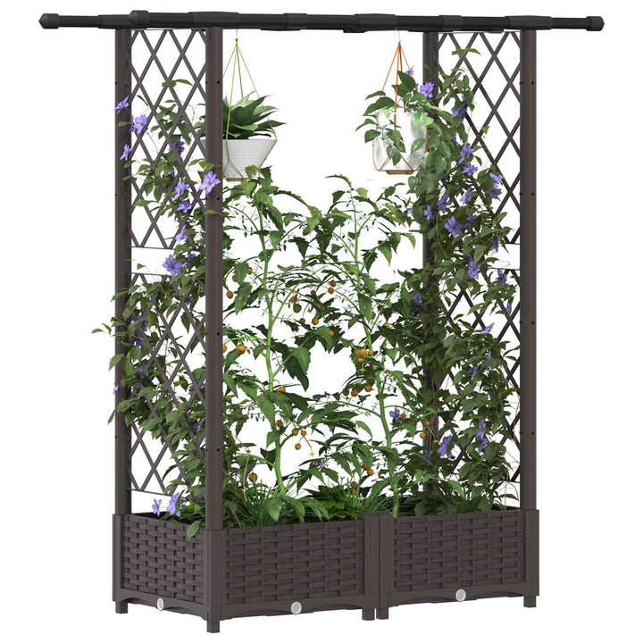 Hævet Bed med Trellis og Tag Brun 122,5 x 40 x 123 cm PP