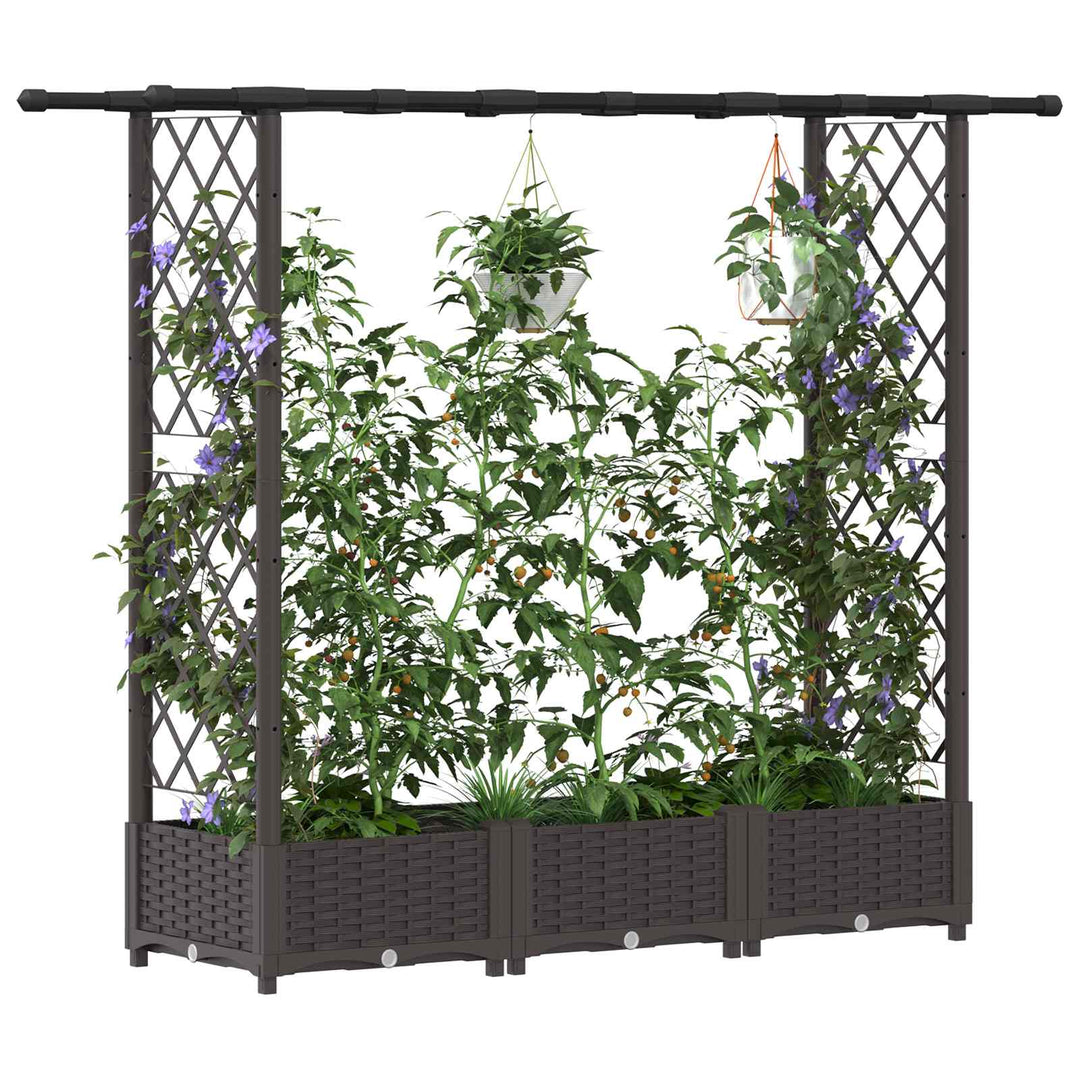 Hævet Bed med Trellis og Tag Brun 164 x 40 x 123 cm PP