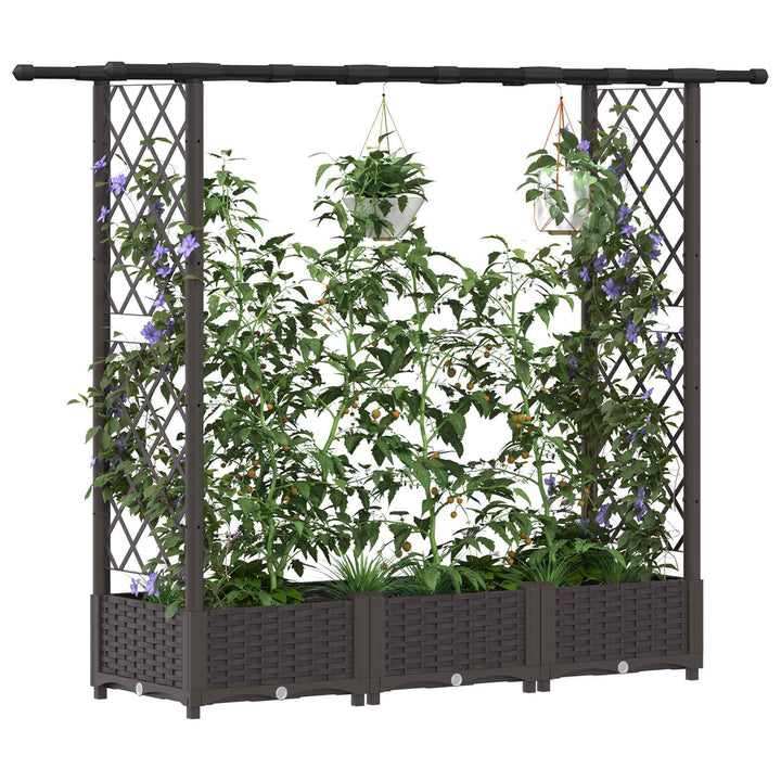 Hævet Bed med Trellis og Tag Brun 164 x 40 x 123 cm PP