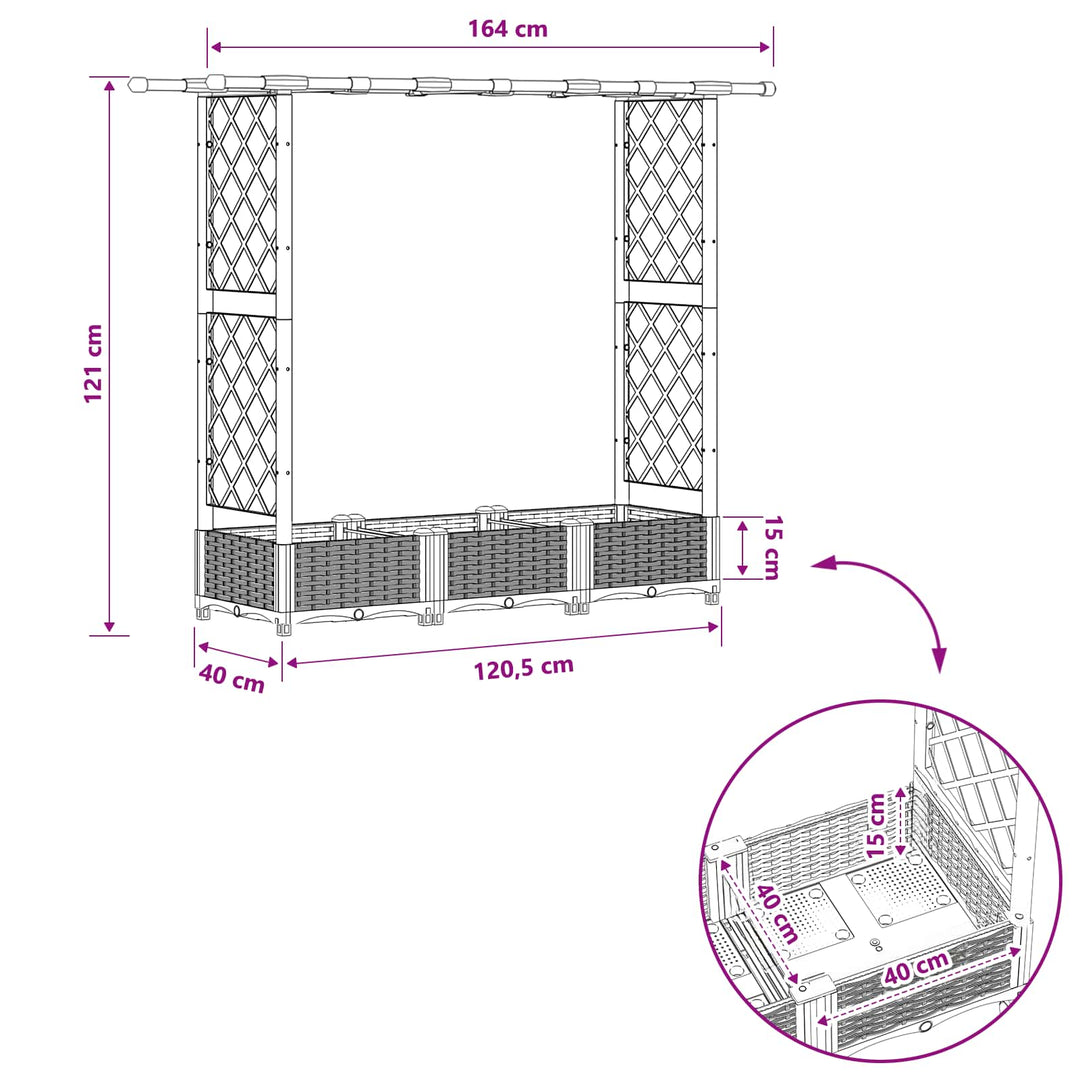 Hævet Bed med Trellis og Tag Brun 164 x 40 x 123 cm PP