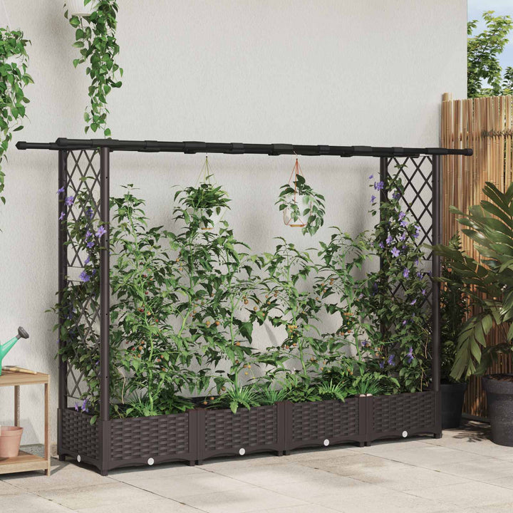 Hævet Bed med Trellis og Tag Brun 203 x 40 x 123 cm PP