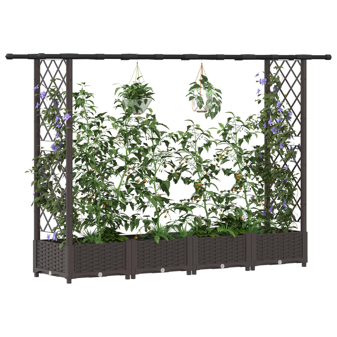 Hævet Bed med Trellis og Tag Brun 203 x 40 x 123 cm PP