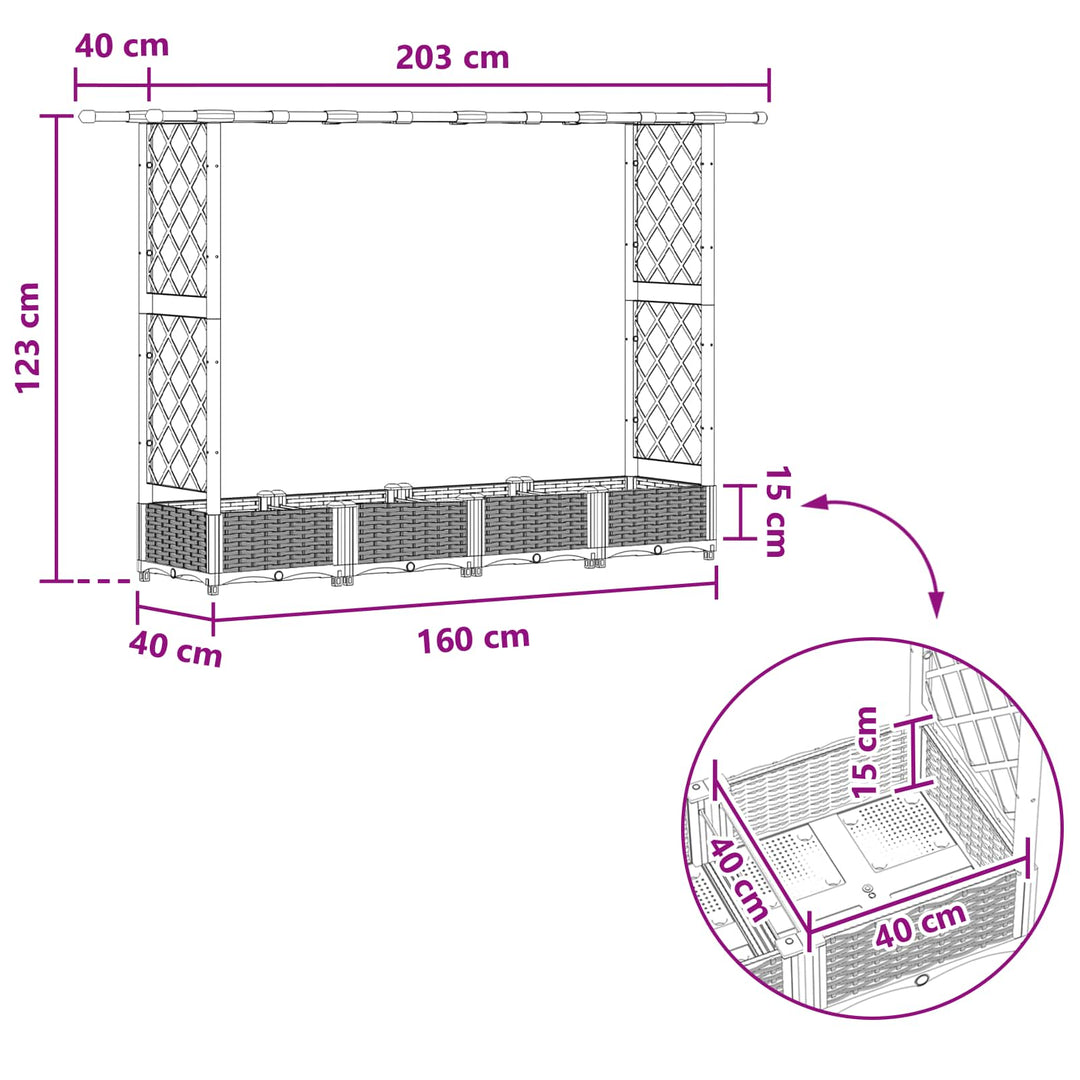Hævet Bed med Trellis og Tag Brun 203 x 40 x 123 cm PP