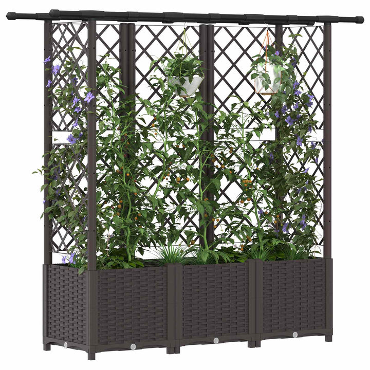 Hævet Bed med Trellis og Tag Brun 162,5 x 40 x 138 cm PP