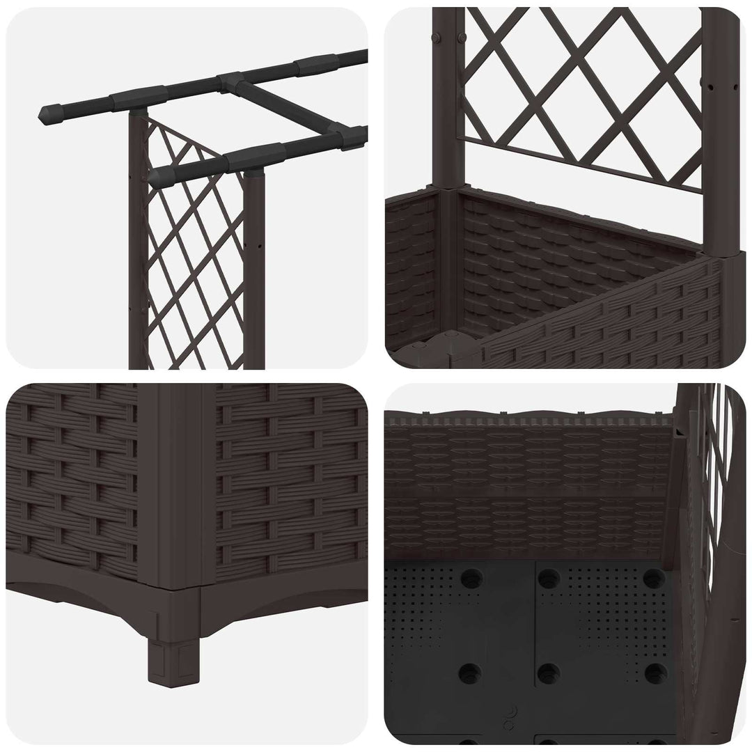 Hævet Bed med Trellis og Tag Brun 203 x 40 x 138 cm PP