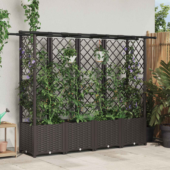 Hævet Bed med Trellis og Tag Brun 203 x 40 x 138 cm PP