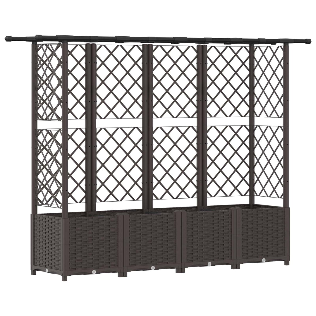 Hævet Bed med Trellis og Tag Brun 203 x 40 x 138 cm PP