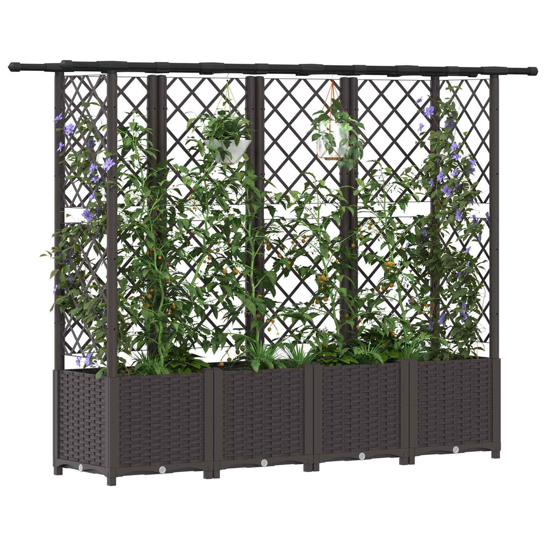 Hævet Bed med Trellis og Tag Brun 203 x 40 x 138 cm PP