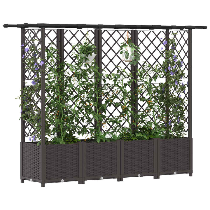 Hævet Bed med Trellis og Tag Brun 203 x 40 x 138 cm PP