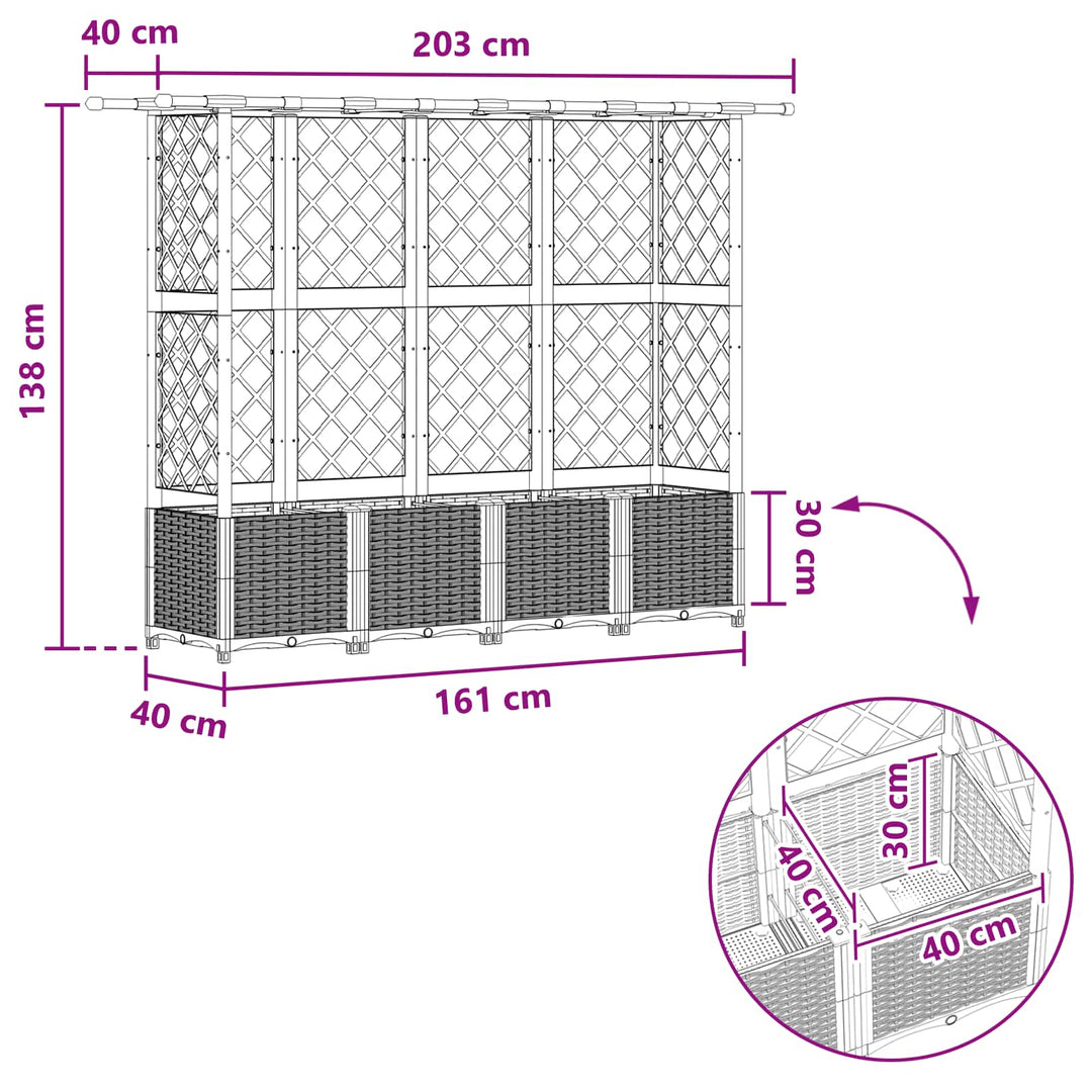 Hævet Bed med Trellis og Tag Brun 203 x 40 x 138 cm PP