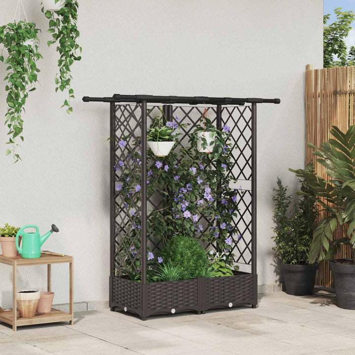 Hævet Bed med Trellis og Tag Brun 124 x 40 x 121 cm PP