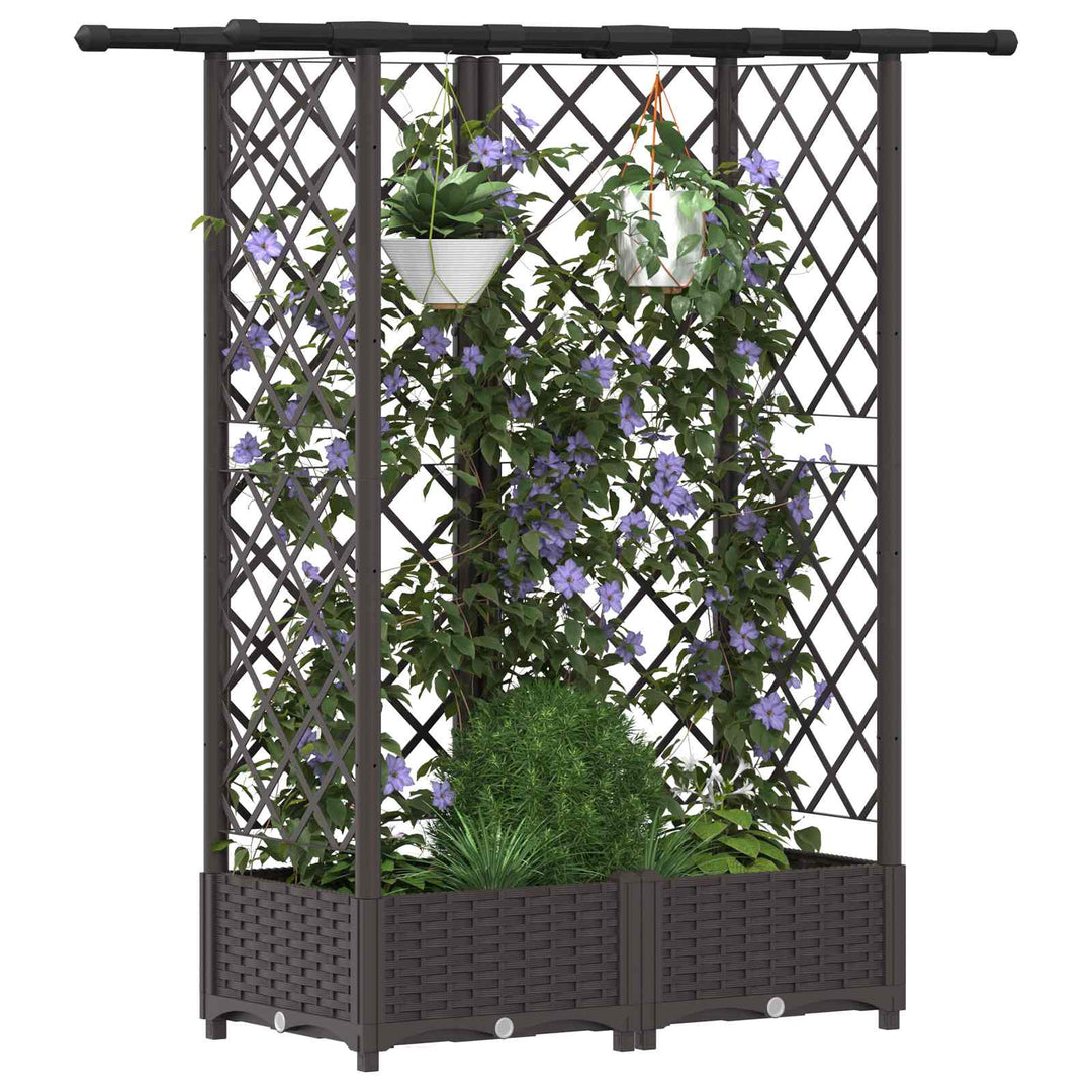 Hævet Bed med Trellis og Tag Brun 124 x 40 x 121 cm PP