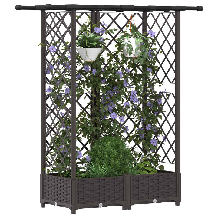 Hævet Bed med Trellis og Tag Brun 124 x 40 x 121 cm PP