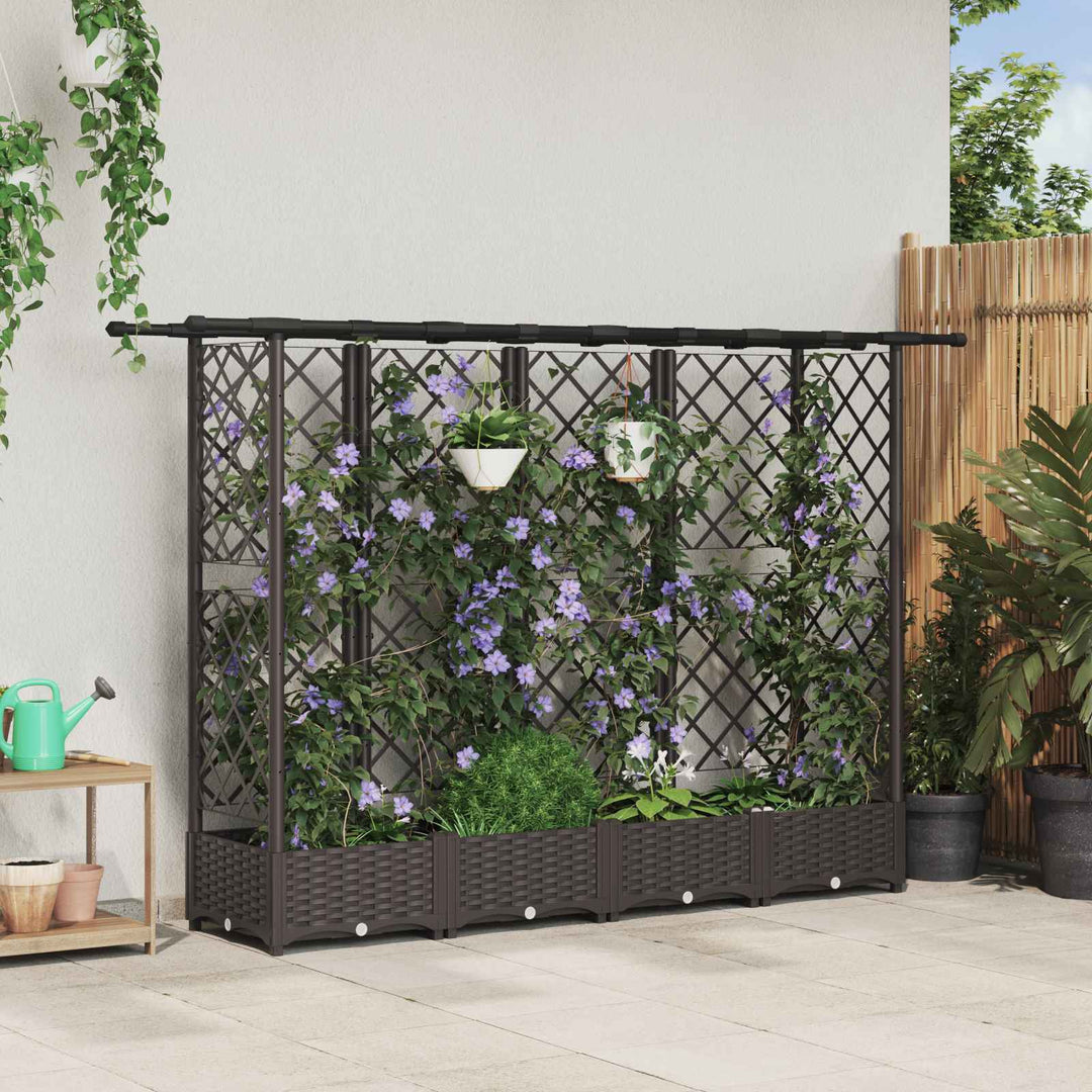 Hævet Bed med Trellis og Tag Brun 202,5 x 40 x 121 cm PP