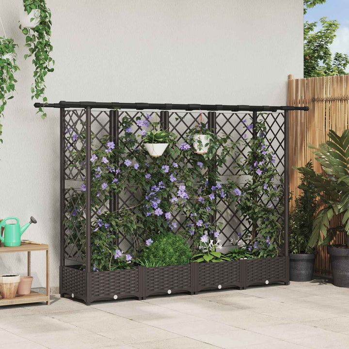 Hævet Bed med Trellis og Tag Brun 202,5 x 40 x 121 cm PP