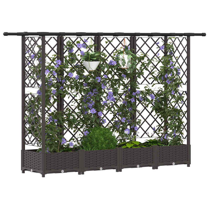 Hævet Bed med Trellis og Tag Brun 202,5 x 40 x 121 cm PP