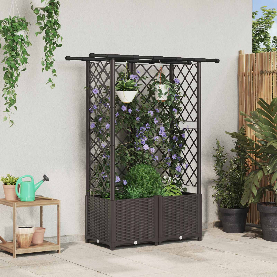 Hævet Bed med Trellis og Tag Brun 124 x 40 x 136 cm PP