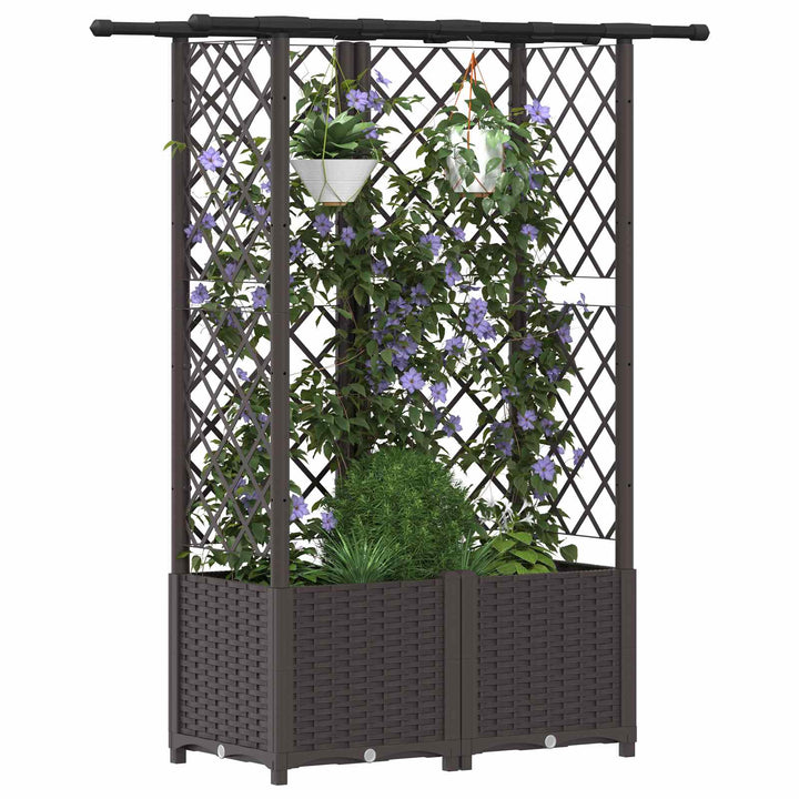 Hævet Bed med Trellis og Tag Brun 124 x 40 x 136 cm PP