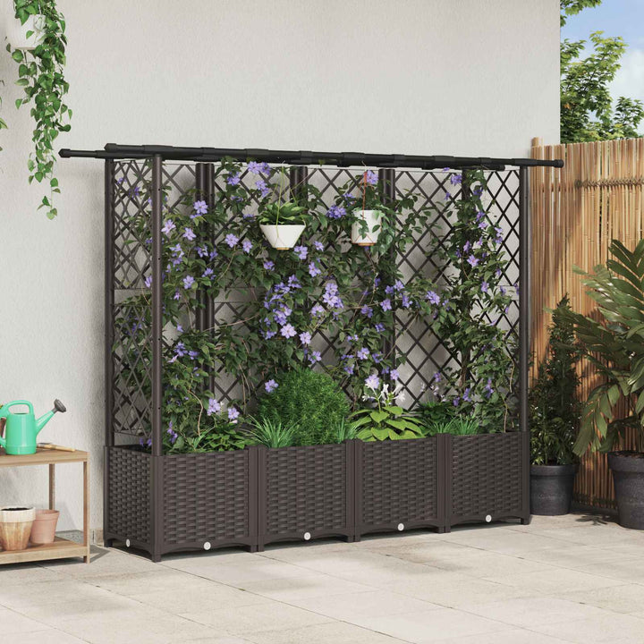 Hævet Bed med Trellis og Tag Brun 202 x 40 x 136 cm PP