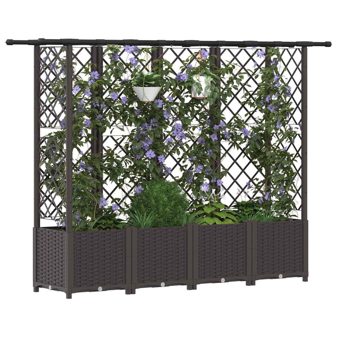 Hævet Bed med Trellis og Tag Brun 202 x 40 x 136 cm PP