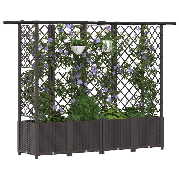 Hævet Bed med Trellis og Tag Brun 202 x 40 x 136 cm PP