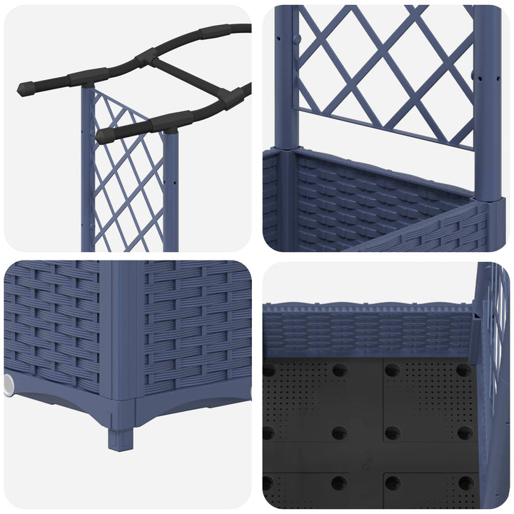 Hævet Bed med Trellis og Tag Grå 124 x 40 x 125 cm PP