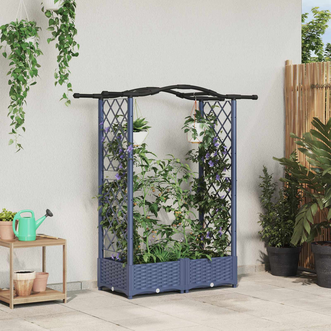 Hævet Bed med Trellis og Tag Grå 124 x 40 x 125 cm PP